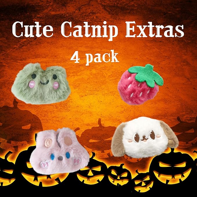 Carrot Patch Cat Toy Halloween Edition, Mat Pocket with Pumpkin Design, 12 Squeaky Carrot with Pockets and 4 Cute Catnip Toys for Indoor Cats Kicking and Biting