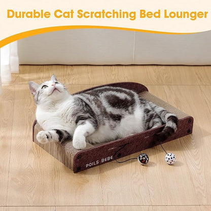 Poils Bebe 26 Inch Sofa Cat Scratcher, Small Cat Scratcher Cardboard with Bell Balls, Durable Couch Lounger for Indoor Cats, Cat Scratch Furniture Protector with Catnip, Cat Toys