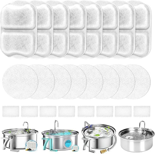 8 Sets Dog Water Fountain Filters Compatible with oneisall Fountain, Replacement Filters for 7L/230oz/1.8G Stainless Steel Dog Fountain