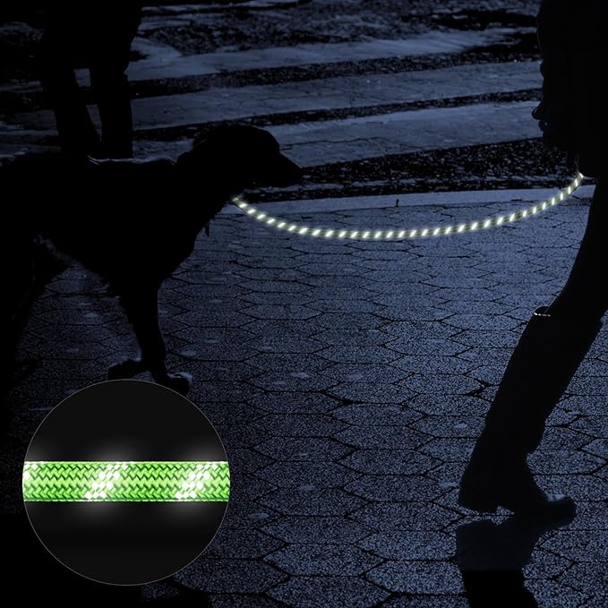 Heavy Duty Dog Leash for Large Medium Small Breed Dogs, Reflective Rope Dog leashes with Comfortable Handle,4/5/6 FT Pet Puppy Leash for Night Walking with Poop Bag Holder,Green,1/2 inch