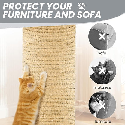 58in Large Cat Tree Tower for Indoor Cats with Soft Plush Hang Ball, Two Condos, Sisal Scratch Posts & Rope Play for Kittens/Adult Cats, Grey