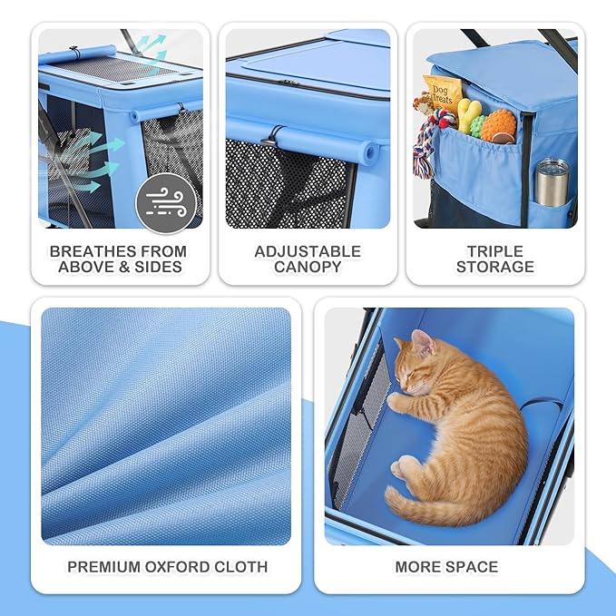 MoNiBloom Pet Stroller for Medium to Large Dogs up to 66lb, One-Button Fold System, Breathable Mesh Top & Sides, Portable Dog Wagon for Outdoor