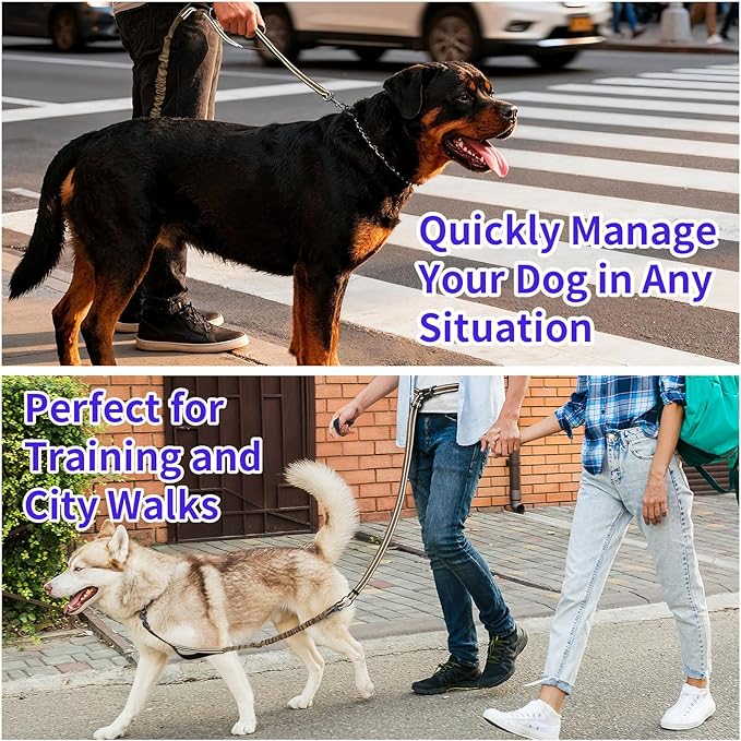 Kazazoo Hands-Free Dog Leash with 6-9FT Adjustable Length - Heavy Duty No Pull Bungee Design, Reflective Safety for Walking, Jogging & Training | Suitable for Medium to Large Dogs Brown L