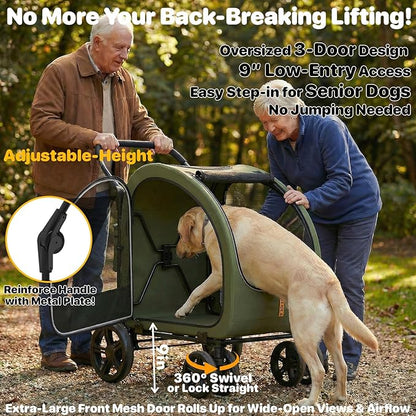 PAWZIDEA 3-in-1 Dog Stroller for Large Dogs with Detachable Carrier, 45% Extra Tall Dog Car Crate up to 100lb Sit Upright, Foldable Pet Stroller for 2 Medium Dogs All-Terrain Jogger, Adjustable Handle