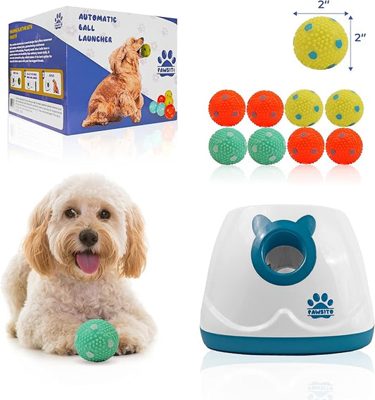 Automatic Dog Ball Launcher for Medium and Small Size Dogs, Interactive Fetch Machine for Indoor and Outdoor Play with 10 PCS Latex Balls, Dual Power Mode Ball Thrower, Dog Toy