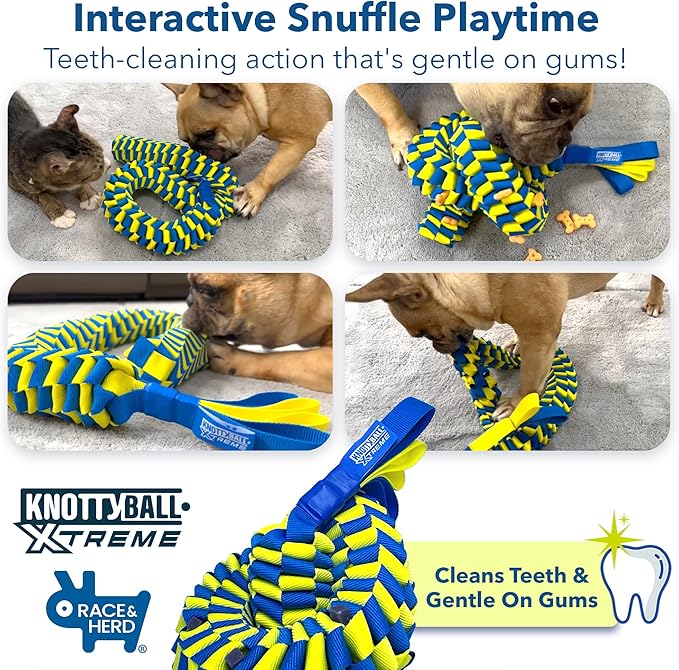 Race&Herd KnottyBall Xtreme Snuffle Ball for Dogs - Interactive Dog Puzzle Toy for Smart Dogs, Treat Puzzle Toys for Dogs Enrichment, Dog Snuffle Toy Ball Treat Dispensing Smart Dog Toys