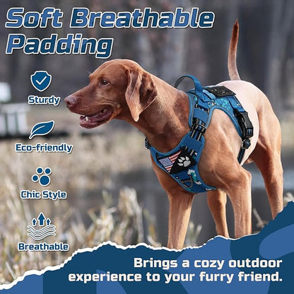 rabbitgoo Tactical Dog Harness for Large Dogs, No Pull Military Service Vest with Handle & Molle, Easy Control for Training Walking, Adjustable Reflective Straps, Blue Camo, XL