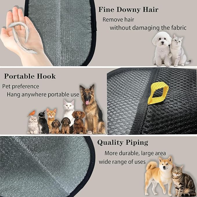 Pet Hair Remover Glove (2-Pack)-Reusable Dog & Cat Fur Remover Mitt for Furniture, Couch, Clothes, Bedding & Car Interior-High-Efficiency Lint Brush with Breathable Mesh, 7" x 9.5"