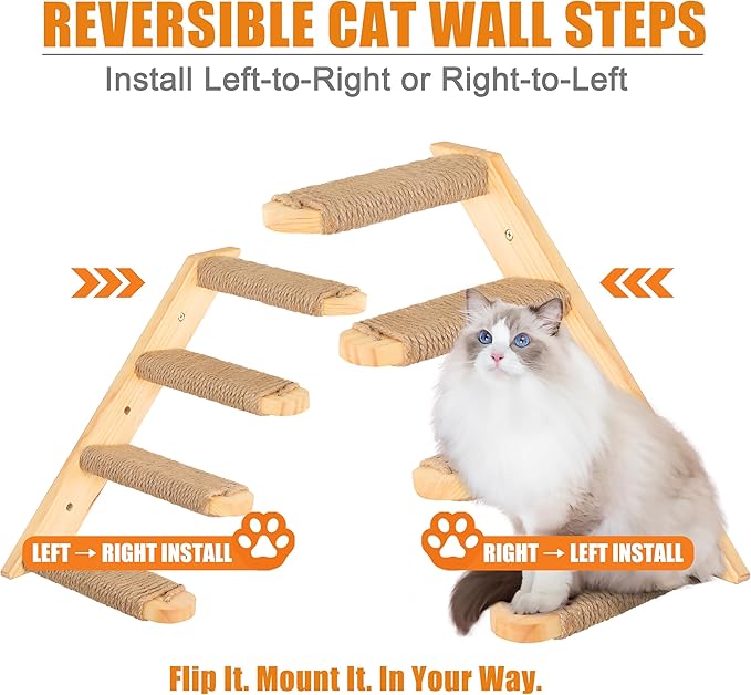Wall Mounted 2 Pack Cat Shelf with 2 Pieces Four Steps Climber Stairs - Modern Cat Wall Furniture for Climbing, Lounging, and Playing - Perfect Hammock for Indoor Cats or Kitty