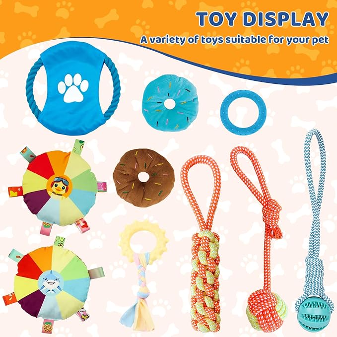 Large Puppy Play Gym & 10 Hanging Toys Indoor Play Gym Interactive Dog Toys for Boredom Enrichment Activity for Small Dog Teething PVC Frame Stretchy Rope with Velcro (Blue,33.5 x 28.5 x 19.6 inch)