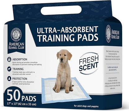 American Kennel Club Scented Puppy Training Pads with Ultra Absorbent Quick Dry Gel – 17 x 13 Pee Pads for Dogs - Fresh Scented - 50 Count