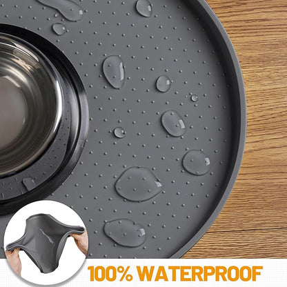 Hubulk 100% Waterproof Silicone Pet Feeding Mat with Raised Edge for Food and Water, Dog Bowl Mats, Cat Bowls Placemat with High Lip Protects Floor for Cats and Dogs (Gray, 24" L x 16" W)
