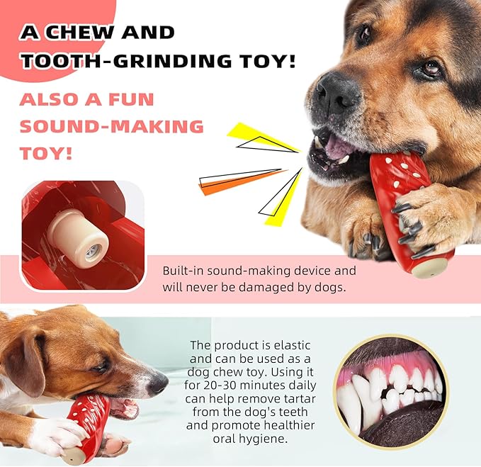 Indestructible Squeaky Dog Chew Toys for Aggressive Chewers, Food Grade Material, Tough Durable Dog Toys for Medium Large Breed (Red)
