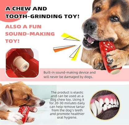 Indestructible Squeaky Dog Chew Toys for Aggressive Chewers, Food Grade Material, Tough Durable Dog Toys for Medium Large Breed (Red)