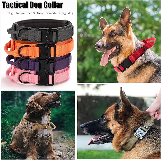 Tactical Dog Collar, Adjustable Military Training Nylon Dog Collar with Control Handle and Heavy Quick-Release Metal Buckle for Small Medium Large Dogs, Purple S