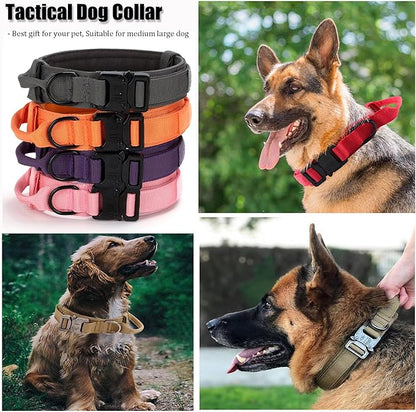 Tactical Dog Collar, Adjustable Military Training Nylon Dog Collar with Control Handle and Heavy Quick-Release Metal Buckle for Small Medium Large Dogs, Purple L