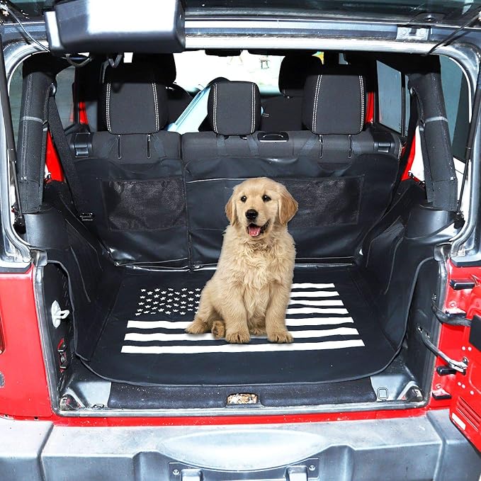 CheroCar for Jeep JK Dog Car Seat Cover Pet Trunk Liner Waterproof Cargo Mat Multipurpose Storage Case Cargo Cover for Jeep Wrangler JK JKU 2007-2018, Interior Accessories, US Flag Style