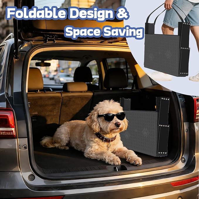 Dog Steps for Car, Truck, SUV, Dog Stairs for Car with Upgraded Non-Slip Surface, Foldable Dog Ramp for Car, Pet Stairs for Large Dogs, 4 Steps
