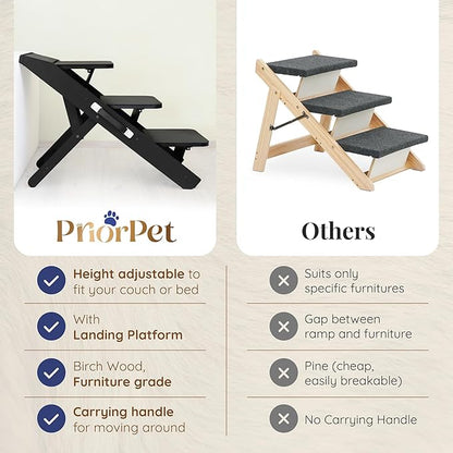 Dog ramp for Couch – Non-Slip, Sturdy Build Foldable Dog ramp – Supports up to 200lbs – Adjustable 7'' to 20'' – Landing Platform Seamlessly Connects – Birchwood Pet Ramp for Small Dogs –Black