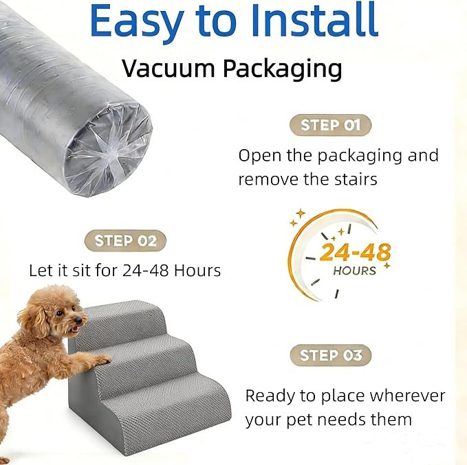 Simple Deluxe Dog Stairs for Small Dogs, 3-Step Curved Dog Step for Puppy, Older Cat, Medium Pet Ramp for Sofa, Couch or Chair, Indoor Non-Slip Pet Ladder with High Density Foam, Gray