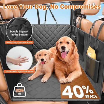IJVAE Hard Bottom Car Seat Cover for Dogs.Black Waterproof Dog Seat Cover for Back Seat Extender for Dogs,Scratch-Proof and Anti-Slip Car Dog Hammock for Large Dogs SUV,Black(Holds 500 Lbs)