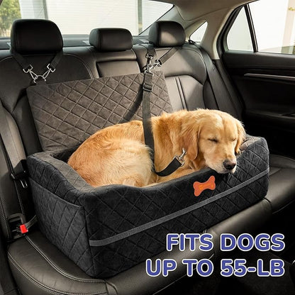 Dog Car Seat for Medium Large Dogs, 4" Elevated Dog Booster Seat with ISOFIX Safety Fixation, Washable Cover & High Density Memory Foam, Portable for Car Front/Rear/Trunk Home Outdoor Use (Jet Black)