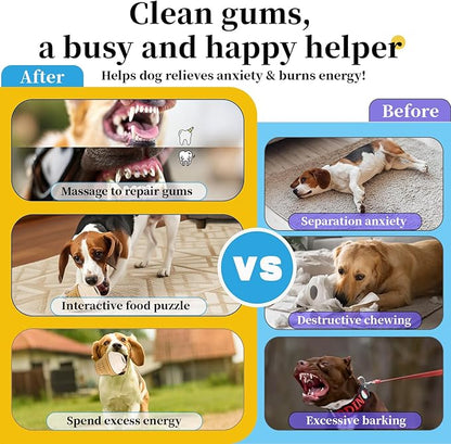 Interactive Dog Toys for Aggressive Chewers, Frozen Indestructible Chew Toy with Treat Dispenser & Chew Rings, Long-Lasting Mental Enrichment & Dental Chewing Toy for Medium Small Dogs