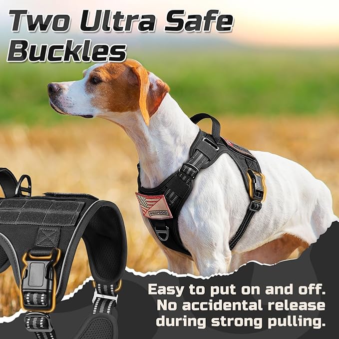 rabbitgoo Tactical Dog Harness for Large Dogs, No Pull Military Service Vest with Handle & Molle, Easy Control for Training Walking, Adjustable Reflective Straps, Black, L