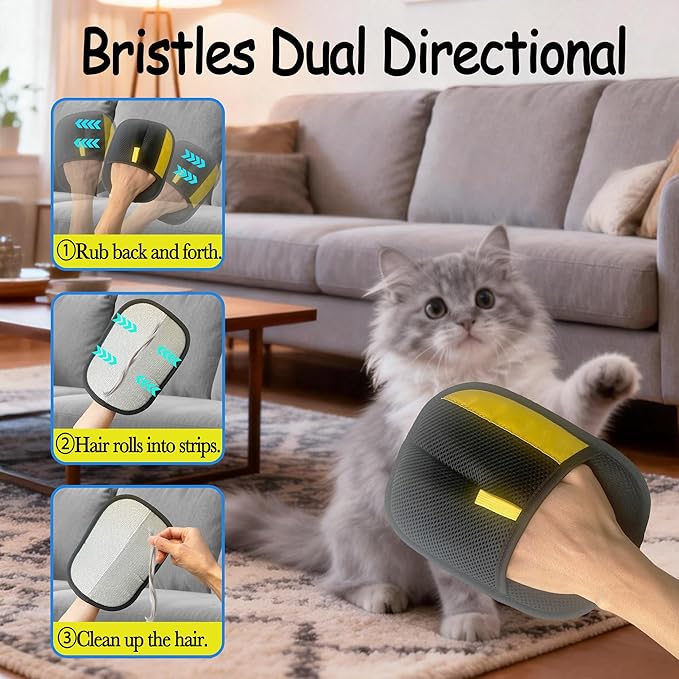 Pet Hair Removal Glove for Dogs & Cats, Reusable Magic Brush Electrostatic Pet Hair Remover Tool for Couch, Carpet, Clothes, Newly Upgraded (Black-Yellow Large 2-Pack)
