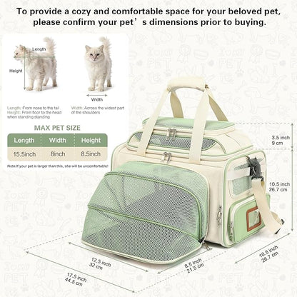 Cozy Cruiser Pet Carrier with Wheels,TSA Airline Approved, Expandable Space, Soft-Sided & Collapsible Design,Rolling Travel Bag with Telescopic Handle for Small Dogs and Cats