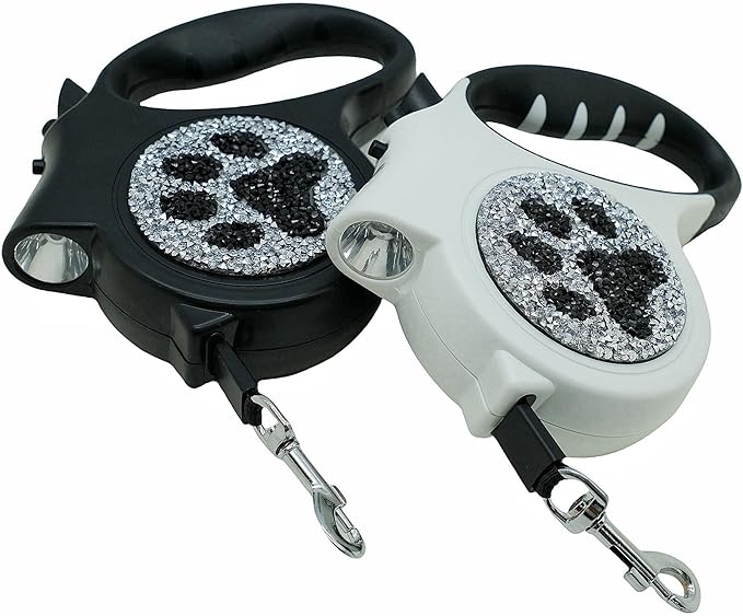 Led Retractable Dog Leash – 16ft Leash with Handcrafted Sparkle Detail Tangle-Free One-Hand Brake Soft Grip Handle for Small & Medium Dogs Up to 77lbs (DL-BK)