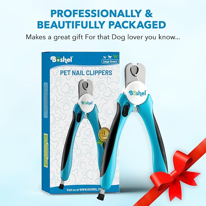 Boshel Large Dog Nail Clippers with Safety Guard to Avoid Over-Cutting Nails and Free Nail File, Razor Sharp Blades, Professional at Home Grooming