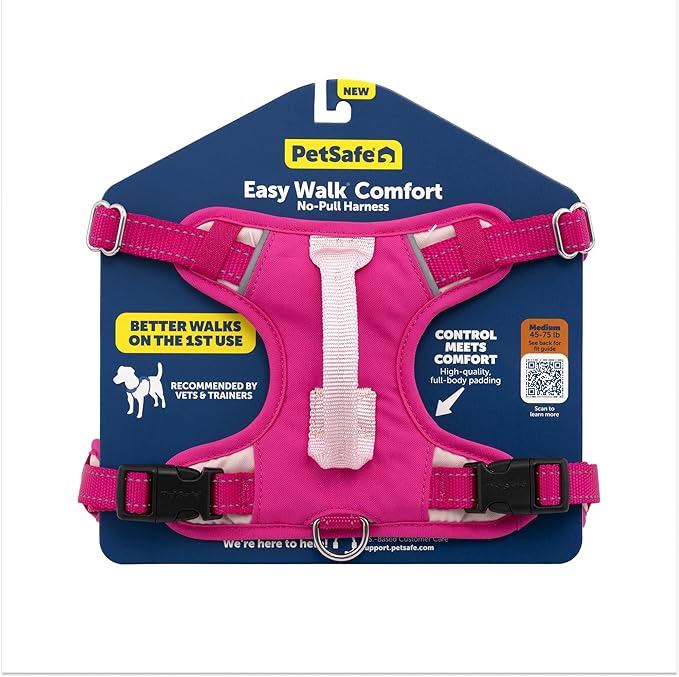 PetSafe Easy Walk Comfort No-Pull Dog Harness - Better Walk Training Harness - Full Body Padded Design - Durable Fabric - 5 Point Adjustable Fit - Everyday Leash Training - Pink - Medium/Large