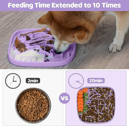 Puzzle Feeder Snuffle Mat and Lick Mat for Dogs,Texas Textured Slow Feeder, 0.75 Inch Thin Silicone Mat Holds 3 Cups, Dishwasher and Microwave Safe, Purple