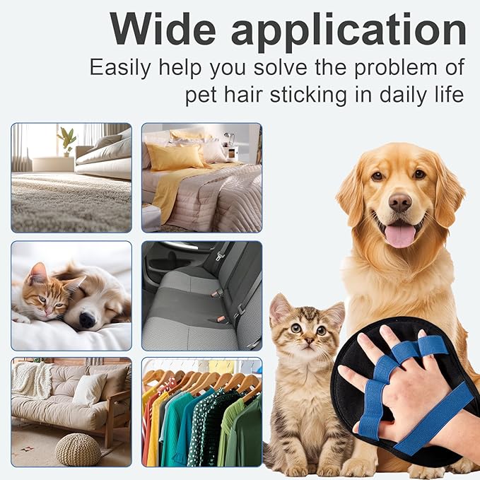 2pcs Pet Hair Fur Removal Mitt Glove for Cats Dogs 5-Finger Electrostatic Reusable Pet Hair Remover Brush Tool for Couch Furniture Carpet Laundry Clothing (Blue)
