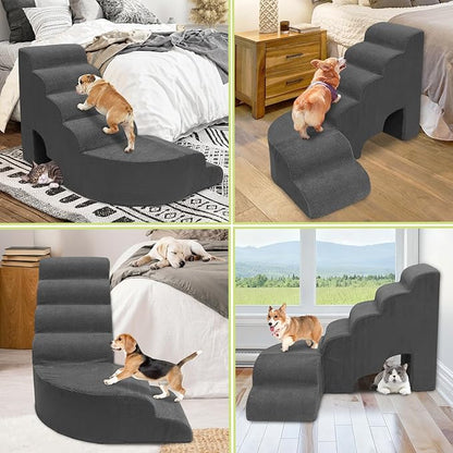 6 Tier Dog Stairs/Steps for High Bed, 27.5”H Non-Slip Pet Stairs Adjust to Left Side of Bed, Pet Steps for Small Dogs, Old Pets, and Injured Dogs, Dark Gray