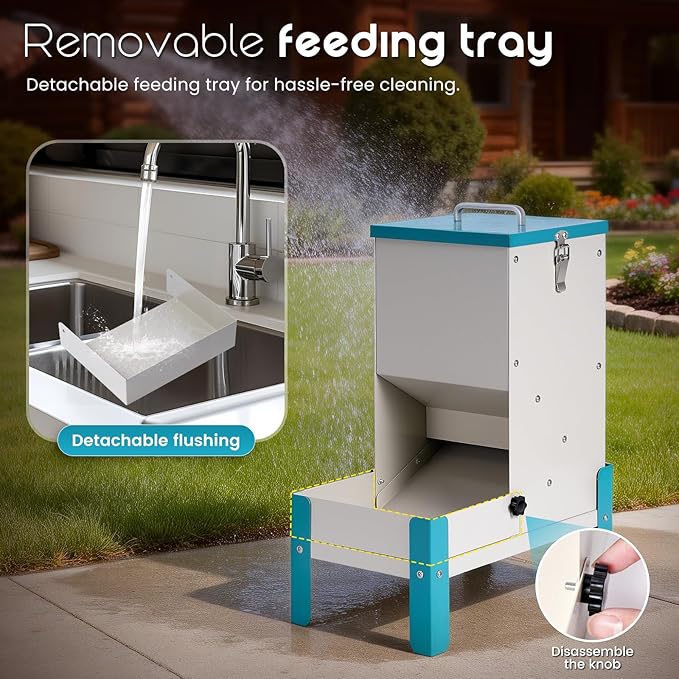 Automatic Dog Feeder 10L Auto Cat Feeder with Stand Gravity Dog Food Dispenser with A Detachable Feeding Tray, Galvanized Pet Feeding Station for Dogs & Cats (10L)