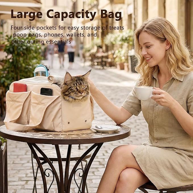 Dog Purse Carrier for Small Dogs, Soft Dog Tote Bag Carrier with 4 Large Pockets, No Collapse, Lightweight, Smart Zipper Lock, Comfortable Puppy Cats Rabbit Carrier for Travel, Outdoor(Black)