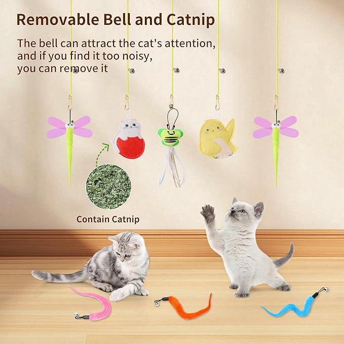 Interactive Cat Toys, 8 Assorted Teaser Refills, 3 Indoor Cat Hanging Toy and 1 Interactive Wand Suitable for Indoor Cats