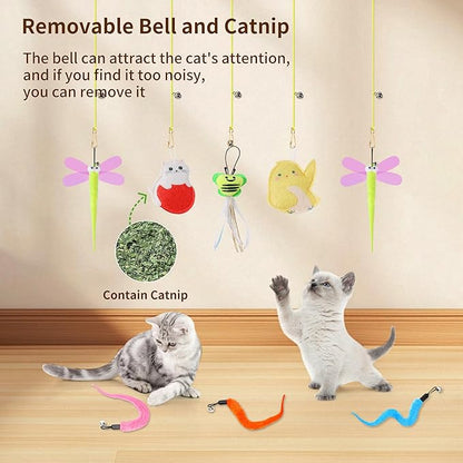 Interactive Cat Toys, 8 Assorted Teaser Refills, 3 Indoor Cat Hanging Toy and 1 Interactive Wand Suitable for Indoor Cats