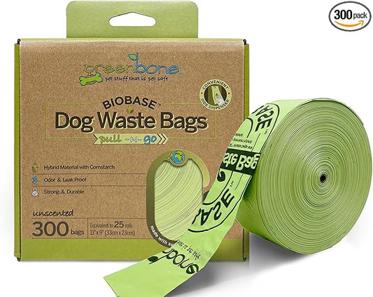 Greenbone BioBase Pull and Go Poop Bags 300 Bag Roll Unscented For Home or Yard Box Dispenser