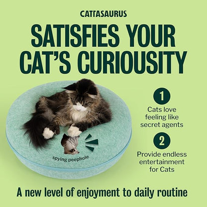 Cattasaurus Peekaboo Cat Cave, Extra Spacious for Multiple & Large Cats 15+ lbs, Scratch Detachable Cat Beds for Indoor Cats, Washable Tunnel Bed, Comfy Donut Tunnel (Sage Mist, Jumbo)