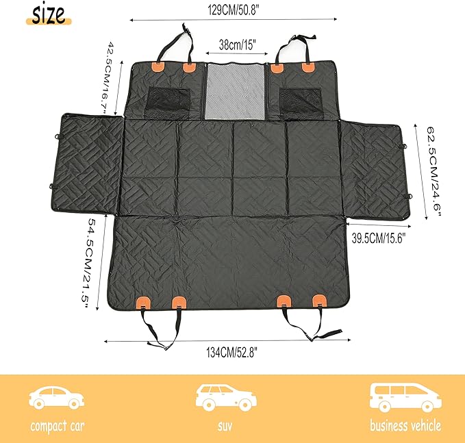 XINYI Dog Hammock for Car with Mesh, Upgraded 600D Heavy Duty Waterproof & Scratch-Resistant Travel Pet Mat, Easy to Clean,with 4water Bowls and 2 Toys(Gray, 62.8" X 52.8")