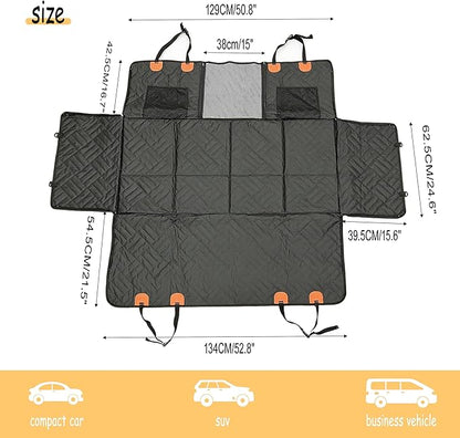 XINYI Dog Hammock for Car with Mesh, Upgraded 600D Heavy Duty Waterproof & Scratch-Resistant Travel Pet Mat, Easy to Clean,with 4water Bowls and 2 Toys(Gray, 62.8" X 52.8")