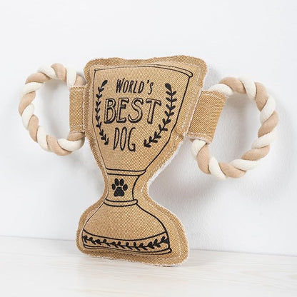Pavilion - World's Best Dog - 11.25" Trophy Puppy Dog Toy with Rope Handle K-9 Furry Companion Celebration Aging Birthday Gift