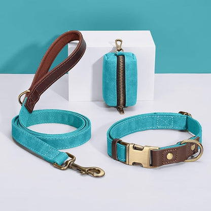 Didog PU Leather Dog Leash for Small Dogs 4.5ft, Soft Padded Handle Faux Leather Dog Leashes for Medium Dogs, Walking and Training Leashes for Large Dogs,Light Blue