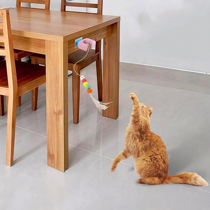 Automatic Hanging Cat Toy for Indoor Cats, Electric Doorway Cat Teaser with Motion Sensor, Quiet Motor & Retractable Rope, Includes 3 Replaceable Feather Attachments, USB Rechargeable, Pink