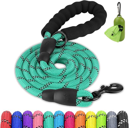 Joytale Dog Leash for Large Dogs, Heavy Duty Nylon Leashes with Comfortable Padded Handle and Highly Reflective Threads, Ideal for Walking and Training, Teal, 5'×1/2''