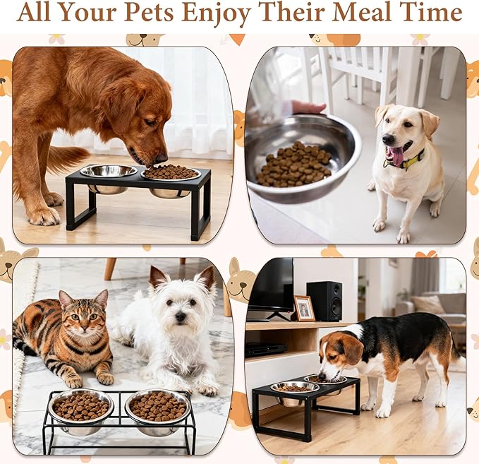 SHENLIU 8 Pack 8" Metal Cat and Dog Bowls, Stainless Steel Food and Water Dish Pet Bowls Replacement for Large Medium Small Dogs, 47 OZ Pet Feed Bowl for Kitten Puppy, Dishwasher Safe