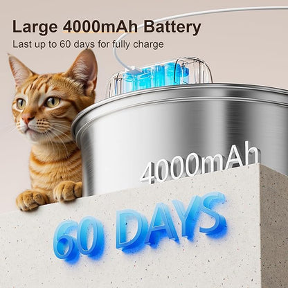 Casfuy W12 Upgraded Wireless Smart Stainless Steel Dog & Cat Water Fountain, 108-oz